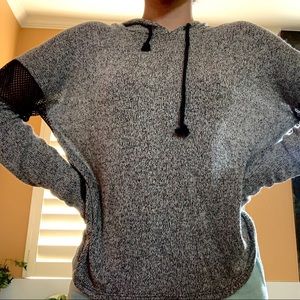 Cozy Heather Grey and Black Mesh Hooded Sweater